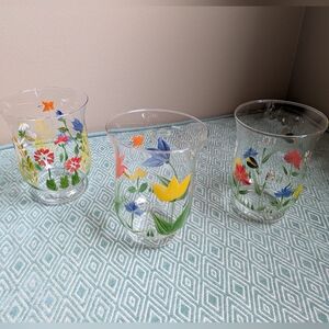 Hallmark Hand Painted Glass Floral Votive Candle Holders, Set of 3